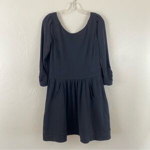 Diane Von Furstenberg 10 Black Cotton Knit Full Sleeve Scoop Back Midi Dress
